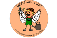 Logo der Aktion, bei der ein Männchen mit Hut, Schürze, Gießkanne und Flügeln im Mittelpunkt steht