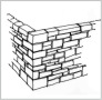 An Mauerecken finden große Steine Verwendung, die abwechselnd in die Mauerflügel eingebunden sind.