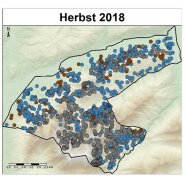Karte des Projektgebietes "Karwendel" mit blauen, braunen und grauen Punkten