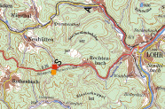 Kartenausschnitt Lohr am Main auf dem die Lage der Bestands- (orange) und Freilandmessstelle (rot) eingezeichnet sind