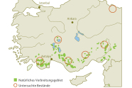 Landkarte der Türkei, in der die Erntebestände eingezeichnet sind.