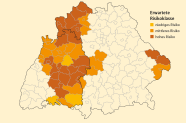 Grafische Darstellung von Bayern und einem Teil von Baden-Württemberg mit erwarteten Risikoklassen eingezeichnet.