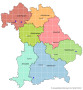 Eine Landkarte von Bayern mit den sieben Regierungsbezirken die mit Punkten die Standorte der teilnehmenden Monitoring-Imkereien zeigt.