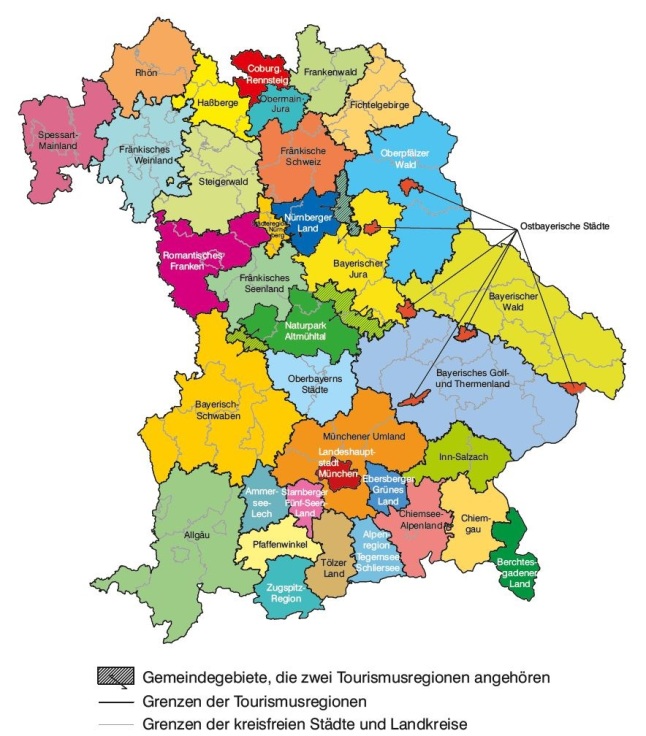 Übersicht der Tourismusregionen in Bayern