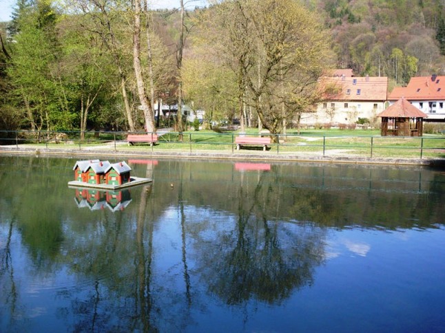 Blick auf Teich und Pavillon im Kurgarten