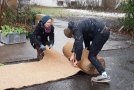 Zuschneiden der Kokosmatte für den Pflanzturm