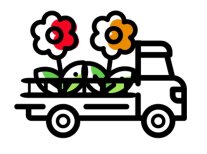 Zeichnung von LKW mit zwei übergroßen Blumentöpfen