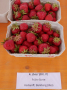 In einer Schale mit den Erdbeeren und davor steht ein Etikett mit dem Sortenname Dely