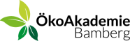 Logo der Öko-Akademie Bamberg mit Schriftzug Öko-Akademie umrahmt von vier Blättern