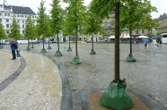 Pflanzung von Stadt-Klimabäumen auf einem Stadtplatz in Kopenhagen. 