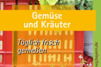 Titelseite Merkblatt Gemüse und Kräuter in roten Pflanzkisten.