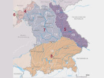 Zu sehen ist eine Karte der Urspungsgebiete für gebietseigenes Saatgut in Bayern der LfU. 