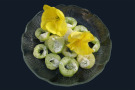 Oenothera-Blüten auf Gurkensalat.