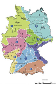 Übersichtskarte und Produktionsräume für gebietseigenes Saatgut in Deutschland.