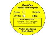 gelbe Prüfplakette für Pflanzenschutzgeräte