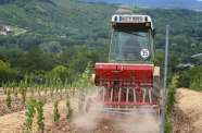 Traktor auf Feld Steige